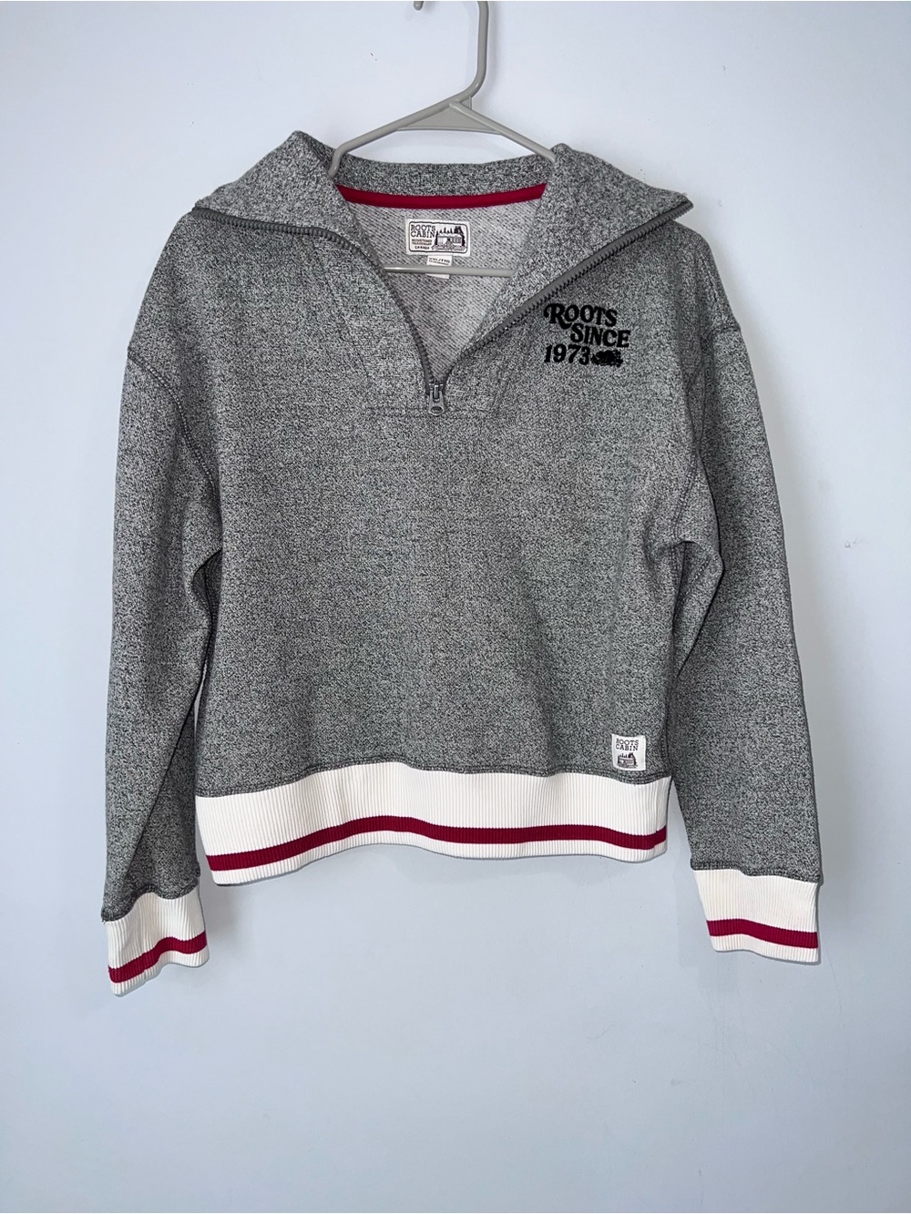Roots Cabin Kids Youth XXL 13-14 Quarter Zip Sweatshirt Gray Fleece *FLAWS